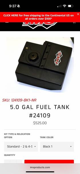 Ims 124109-bk1-nr 5 Gallon Auxiliary Fuel Tank Polaris Rzr Xp 1000 2014-2021